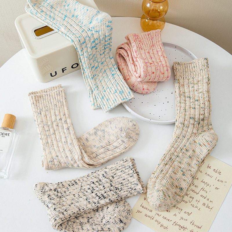Ins Trendy Solid Color Autumn/Winter Thread Thick Warm Wool Socks, Dotted and Threaded Couple Socks