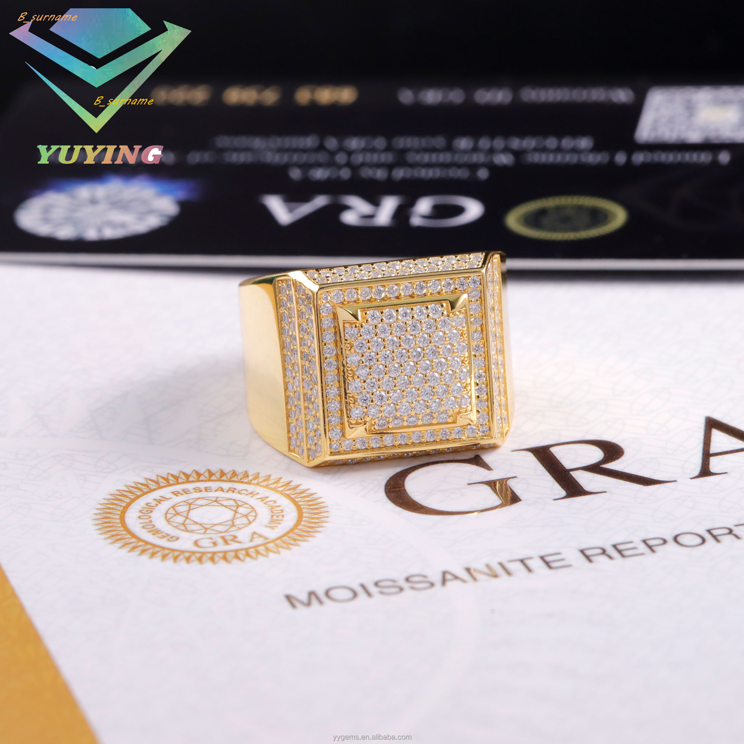 Custom 18k Yellow Gold Color Cuban Ring for Men 925 Sterling Silver Hip Hop Ring Jewelry Pass Tester VVS Moissanite Cuban Ring