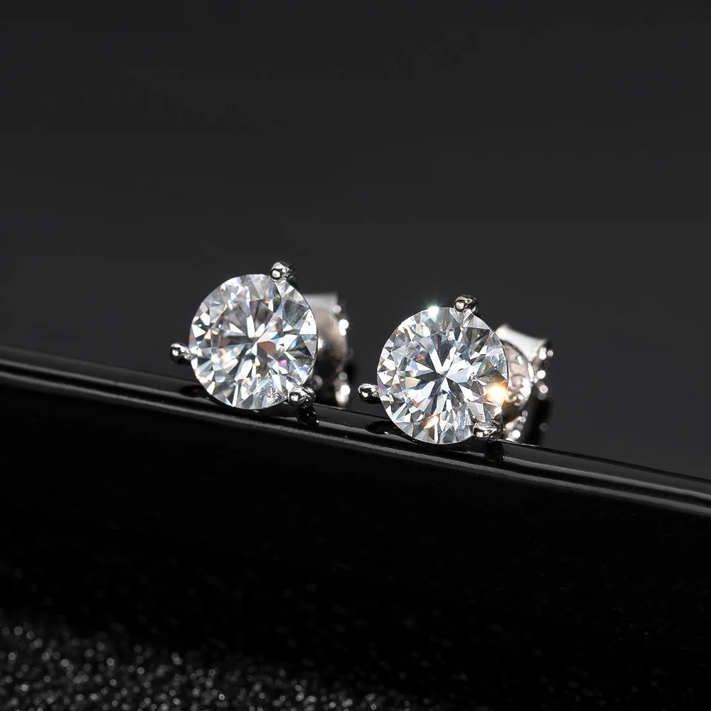Knobspin D VVS1 Round Earring 3 Prongs Setting Classic Trendy Women Man Fine Jewelry GRA Certified 925 Sliver Earring 250420