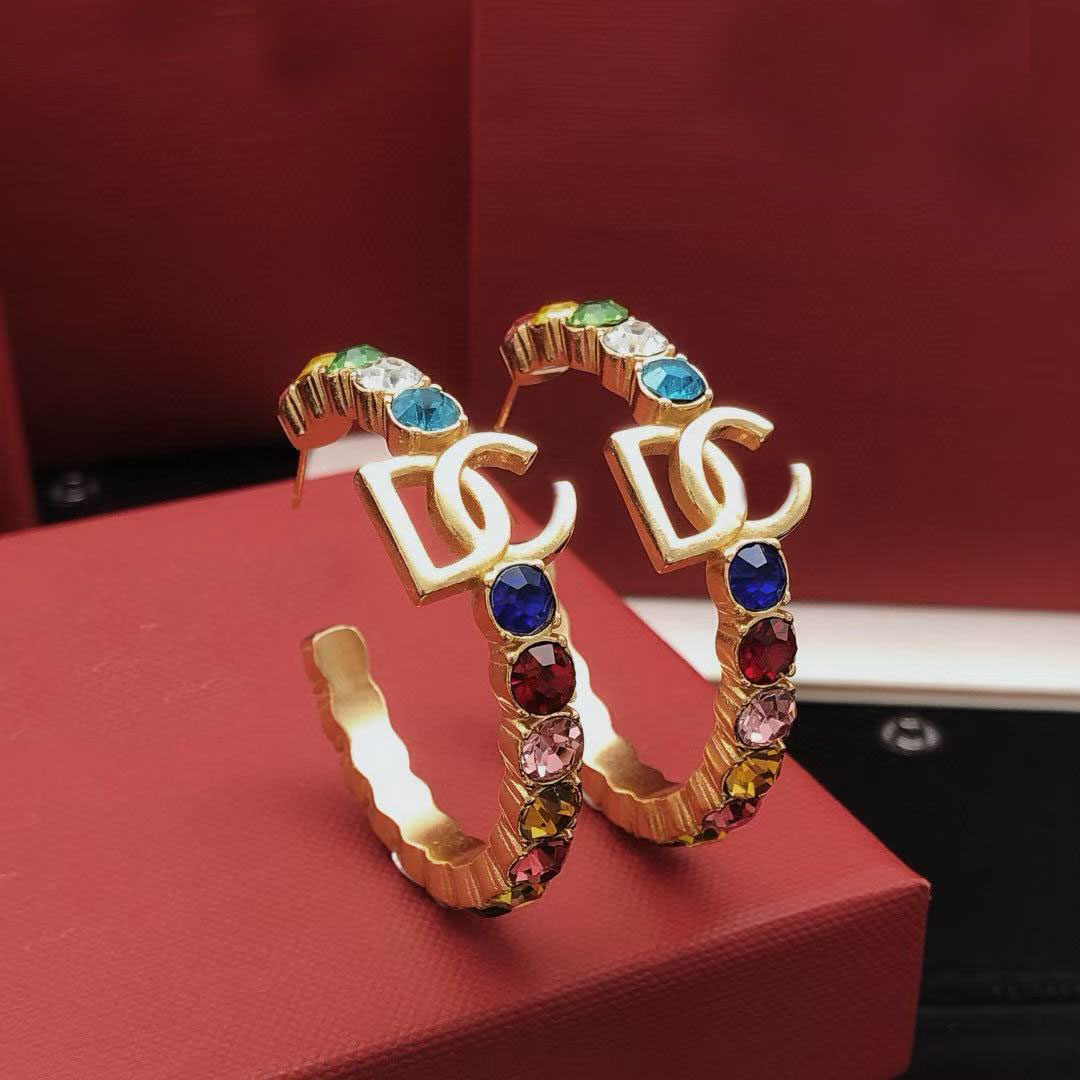 DG Classic style crystal Hoop gold brass material hip-hop large circle designer earrings for women's wedding parties, birthday gift jewelry