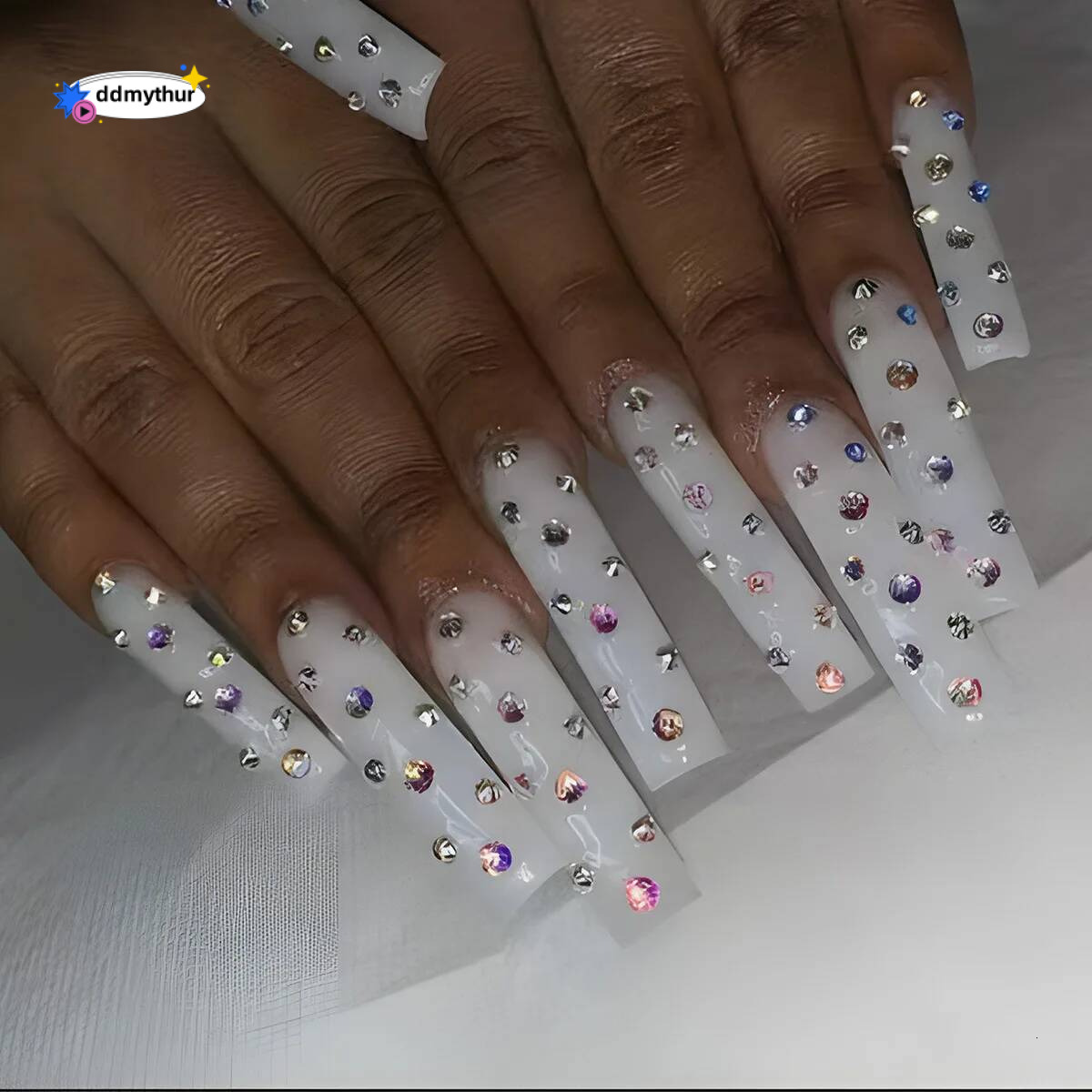 24pcs Love Rhinestones False Pink Full Cover Long Square Press on Nails Fake Nail Finished Ballet Wearable Manicure Sets ddmythur