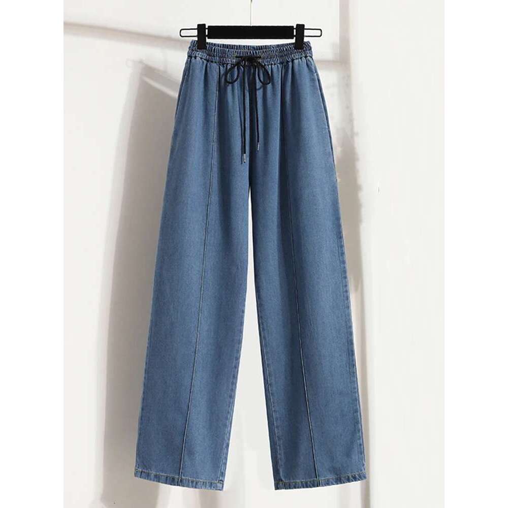 Summer New Arrivals High Waist Drawstring Loose Blue Jeans Pants Korean Style Casual Trousers Women Hot Sale