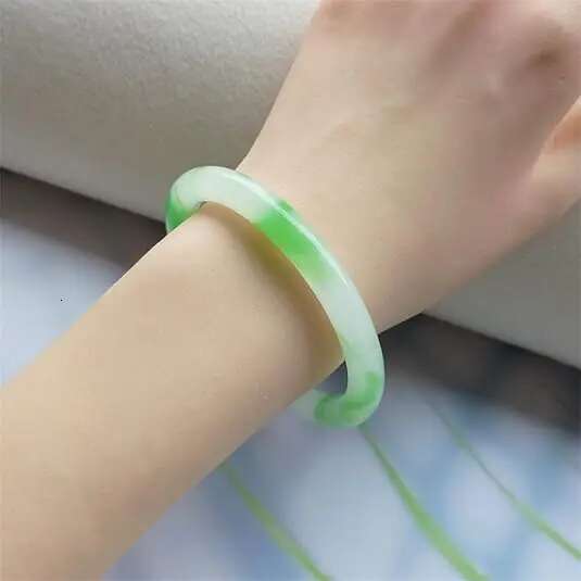 Natural Bracelet For Women,Genuine Ice Species Hotan White Floating, Green Chalcedony Agate Jade Bangle