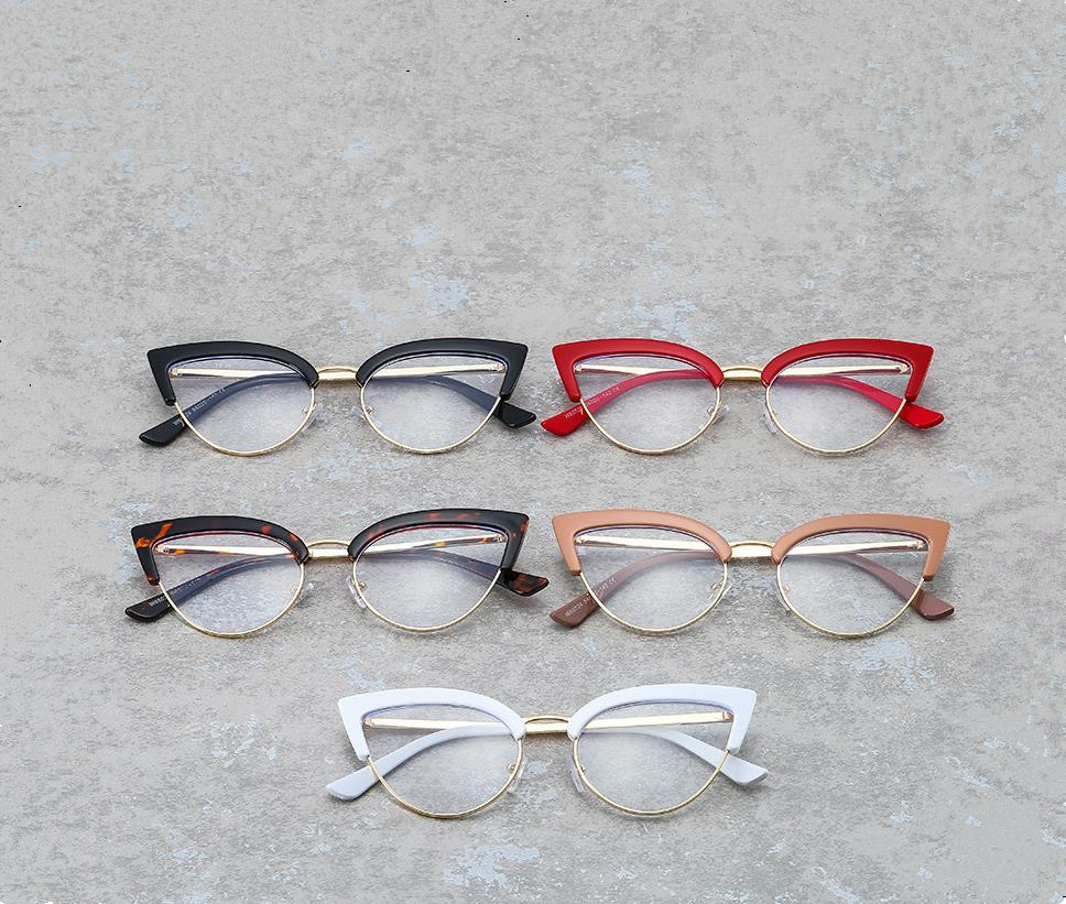 Designer Sunglasses For Women Men Cat Eye Anti-Blue Light Glasses Half Frame Trendy Metal Frame Glasses