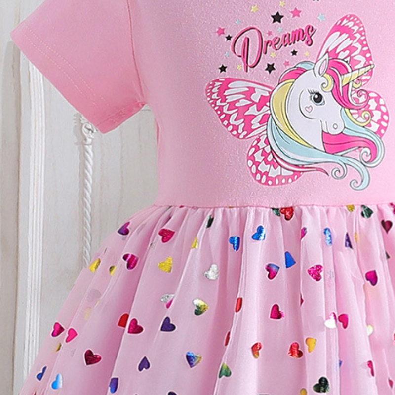 DISNEY Frozen kids designer clothes baby clothes girls' princess Elsa summer dress unicorn print short sleeves net princess dress