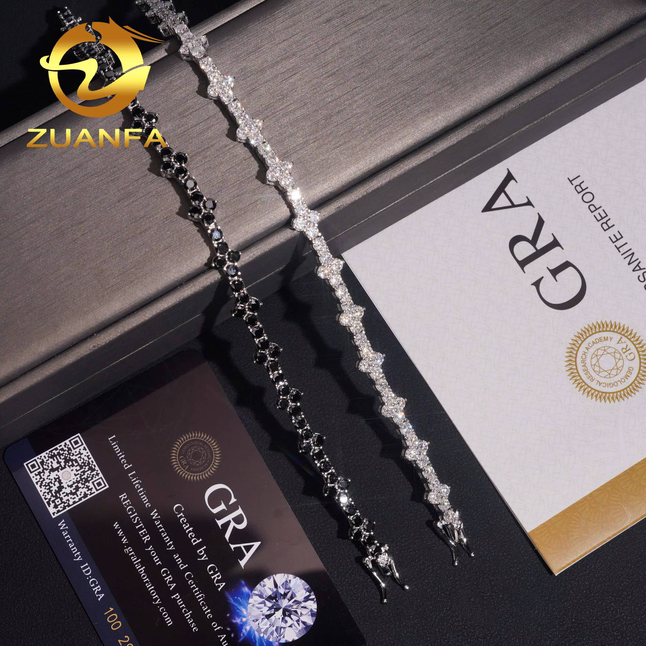 New Cross GRA Certificates 3mm 925 Sterling Silver Man Luxury Hip Hop Jewelry D Moissanite VVS1 Cluster Tennis Chain Bracelets