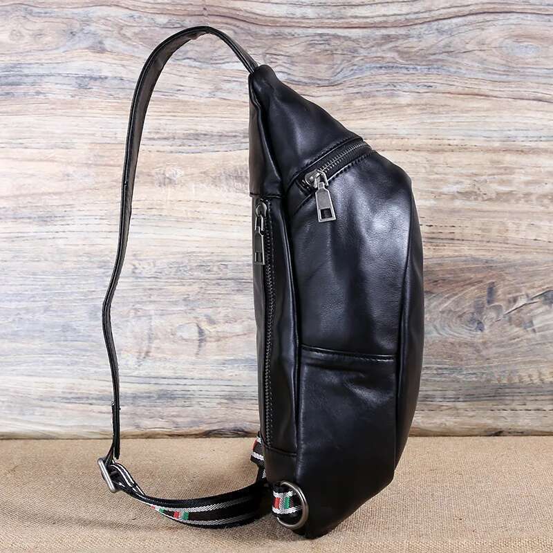 Leather Men's Chest New Fashion Single Shoulder Top Layer Cowhide Student Casual Trend Crossbody Bag