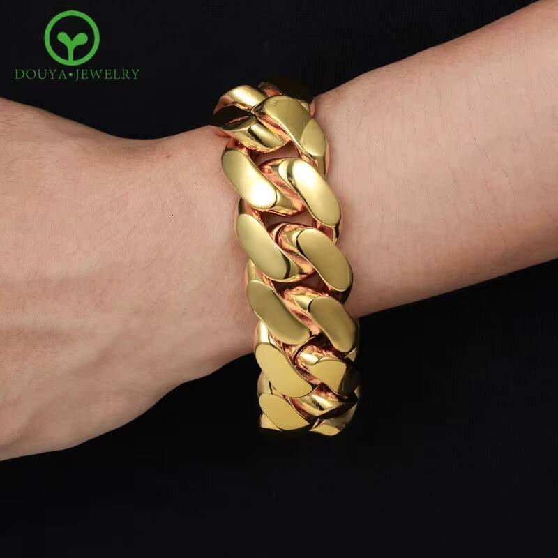 High Quality 25mm Real Gold Plated Copper Large Cuban Chain butterfly Clasp Bracelet for Man Woman