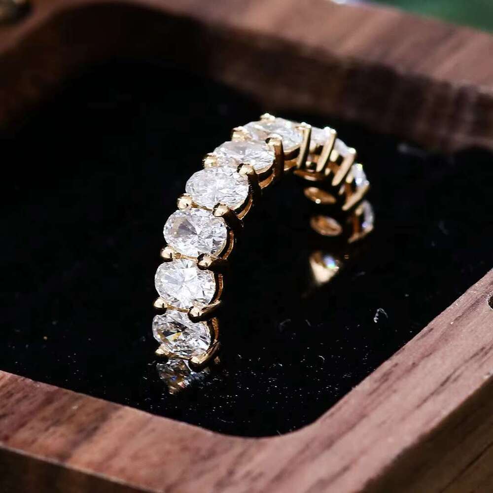 Shining Oval Cut Lab Eternity Ring 10k Dia Solid Yellow Gold Rings for Men and Women Engagement Wedding