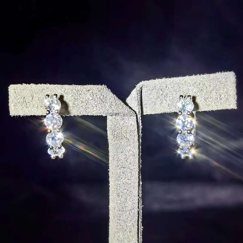 GRA Fine Jewelry Rhodium Plated S925 Silver Shimmering VVS D Color Moissanite Huggie Hoop Earrings for Women Pass Diamond Tester