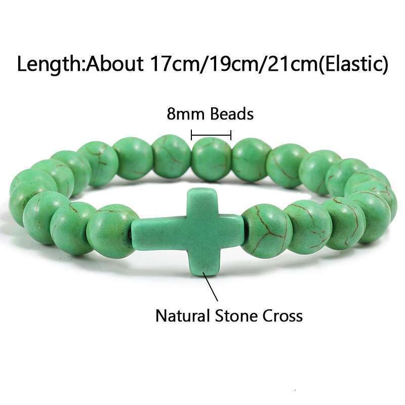 Hot Jesus Cross Bracelets For Women Men Multicolor Natural Turquoise Matte Black Lava Prayer Beads Bangles Handmade Jewelry Gift