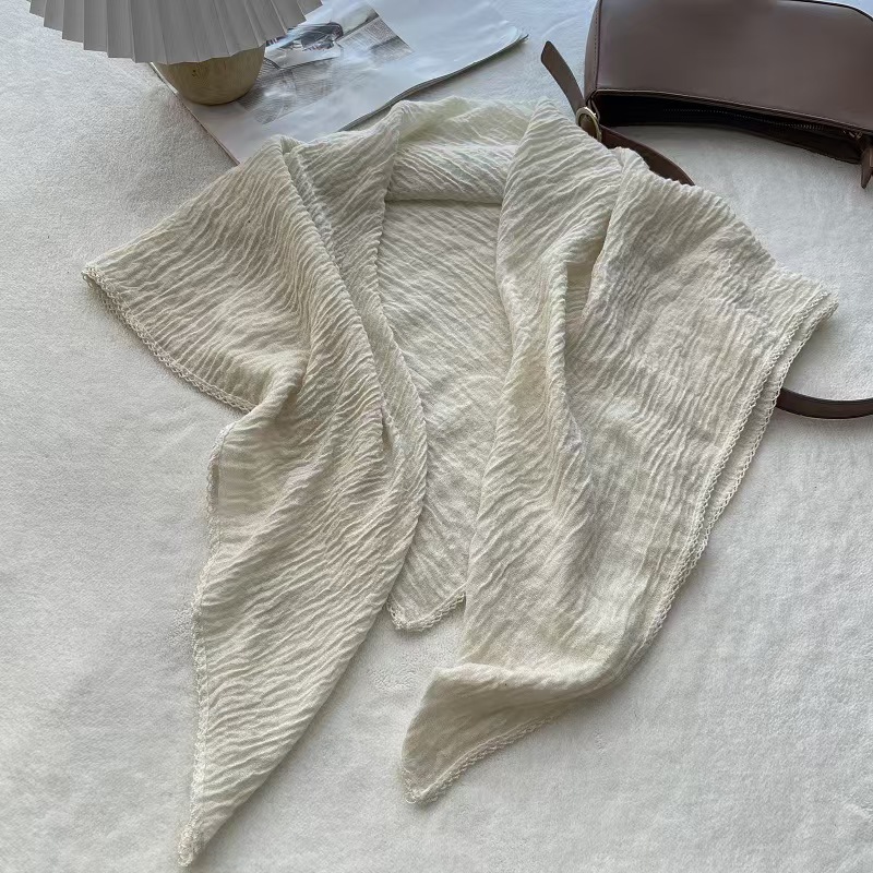 T596 Spring and Autumn new pleated solid color cotton and linen large square scarf female Korean style temperament versatile shawl thin neck scarf