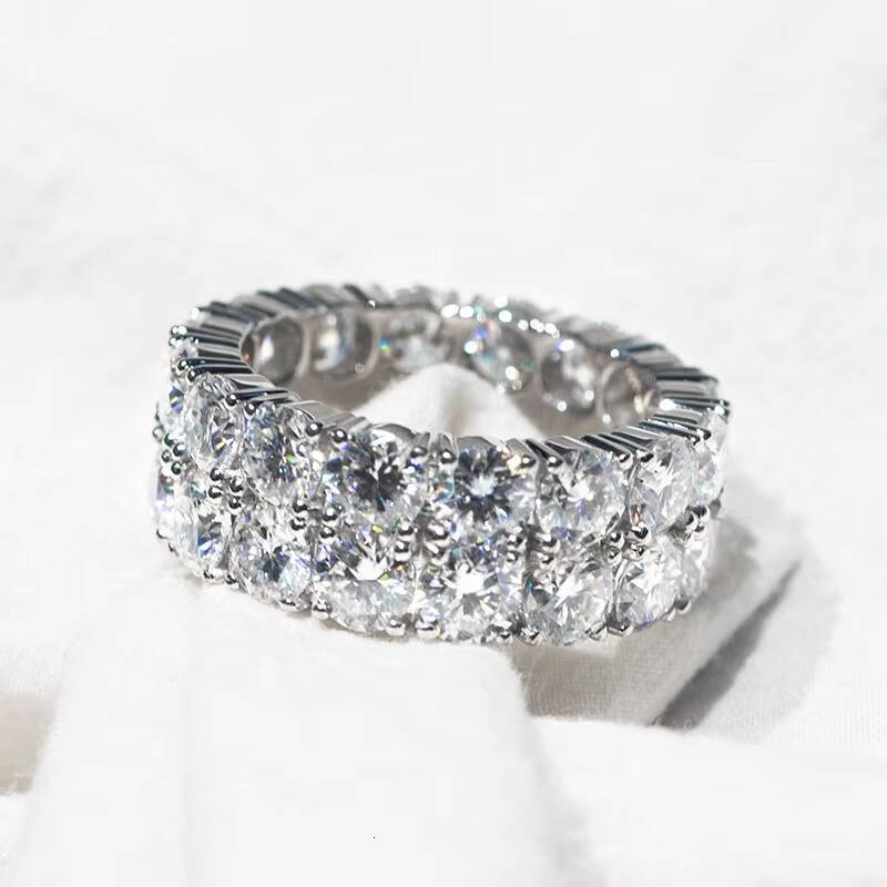 18K Gold Plated Wedding Band Ring 10mm 2 Rows Silver 925 Hip Hop Moissanite Eternity Men Ring