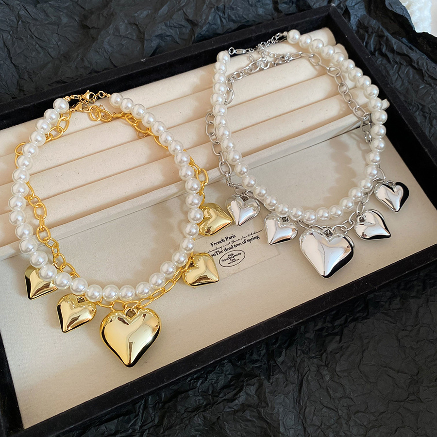 European and American Cross-Border Pearl Heart Necklace Vintage Personality Fashion Temperament Collarbone Chain Light Luxury High-End Sense Jewelry f - view 6