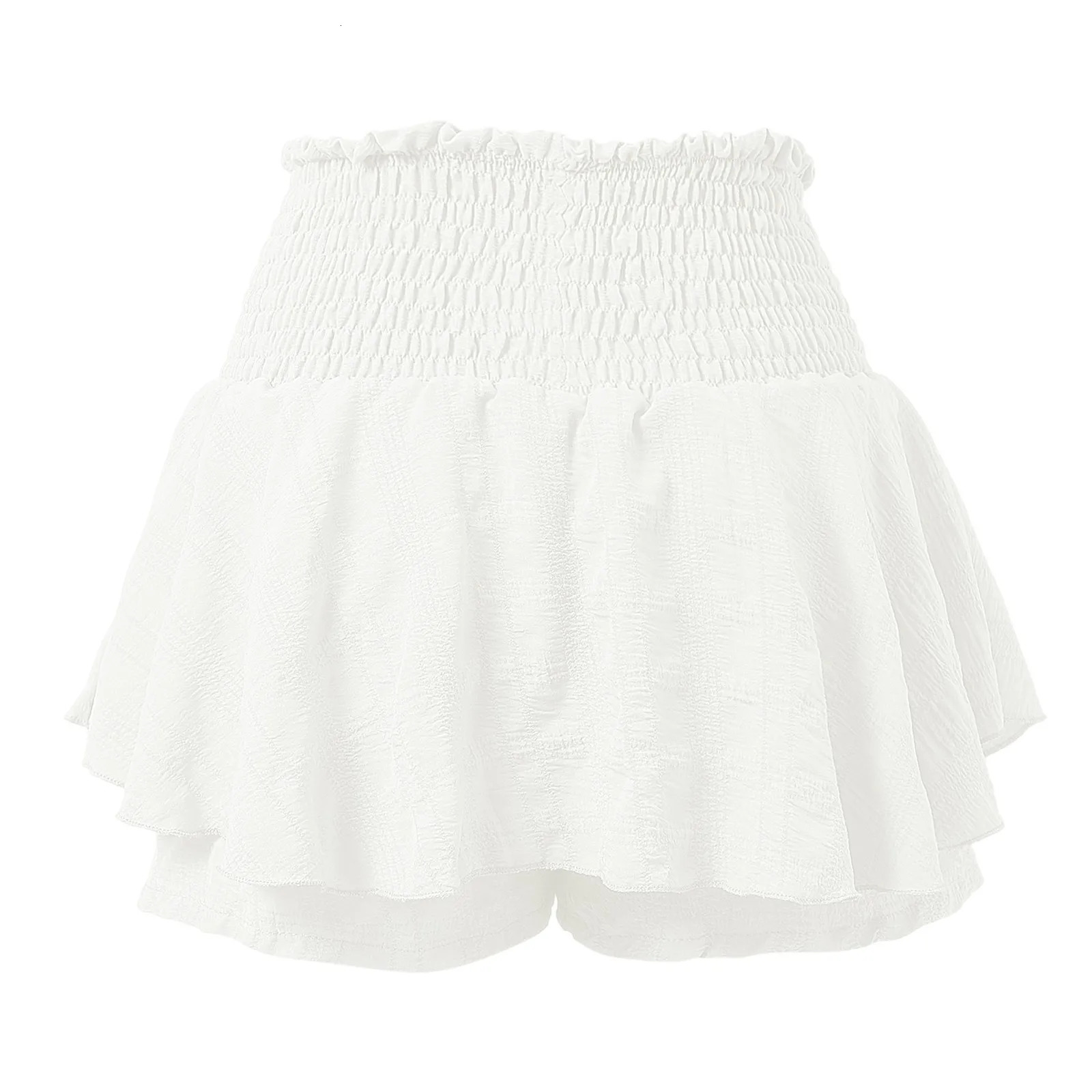 Women Draped High Waist Shorts Skirts 2000s Clothes Y2k Solid Color Ruffled Bohemian Summer Short 250428
