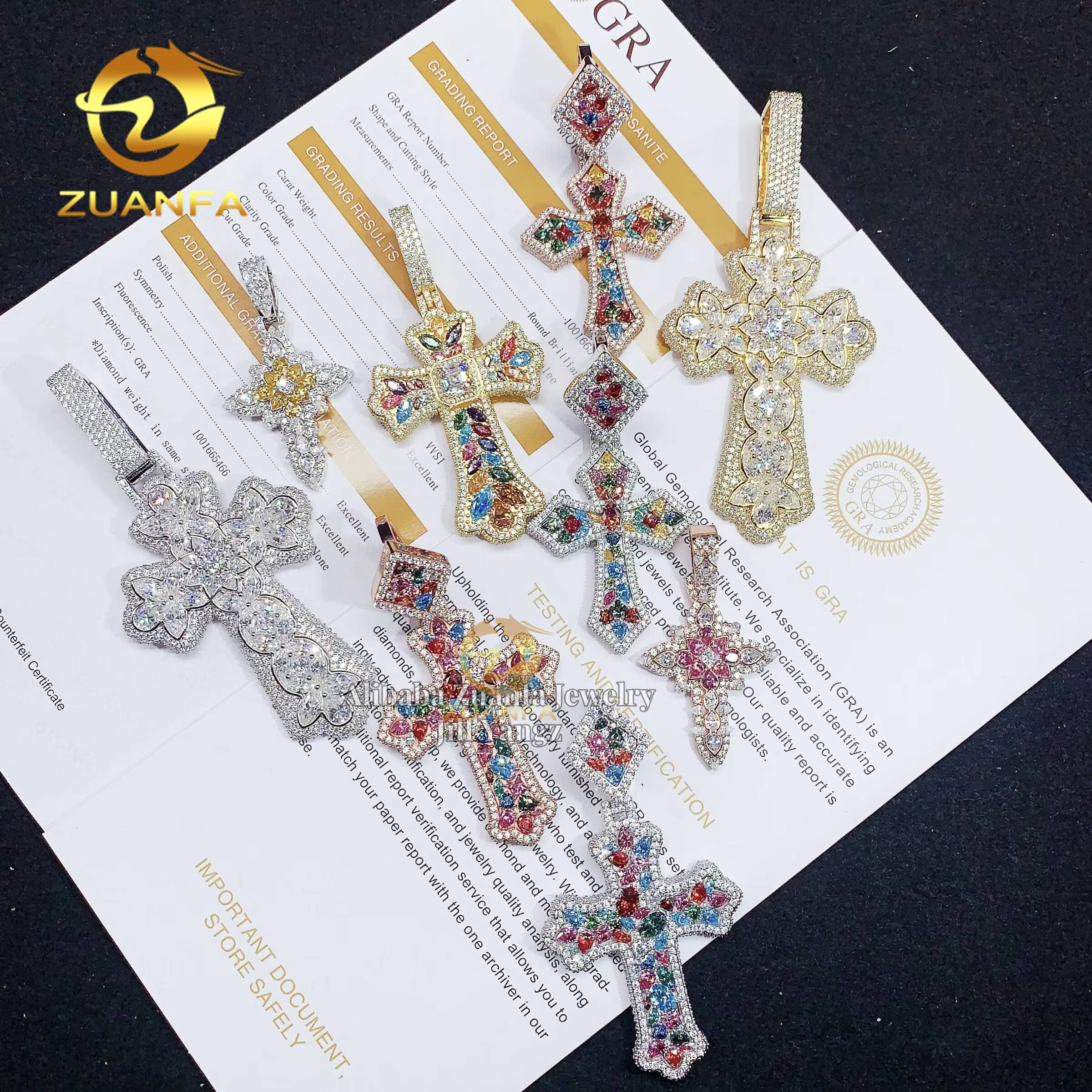 Ready Stocks HOT Selling New Design Color Moissanite Cross Pendant Collection Iced Out Jewelry Custom Moissanite Pendant