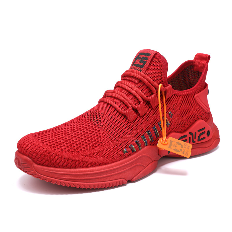 Large Size Men S Spring And Autumn Flyknit Breathable Casual Sports Small Red Mesh Strap Trendy Running Shoes Ddmysaturn