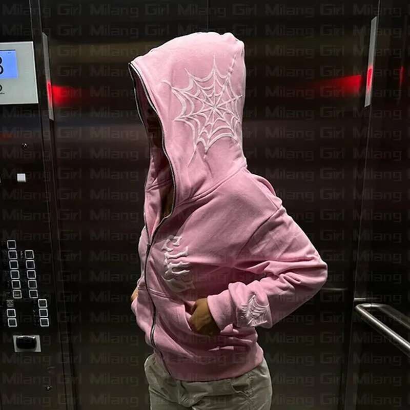 Zip Hoodie Spider web Men Print gothic Punk Sweatshirt Women hoodies Sport Coat Pullover Long Sleeve Oversized hoodie Y2k jacket fashion clothing wome