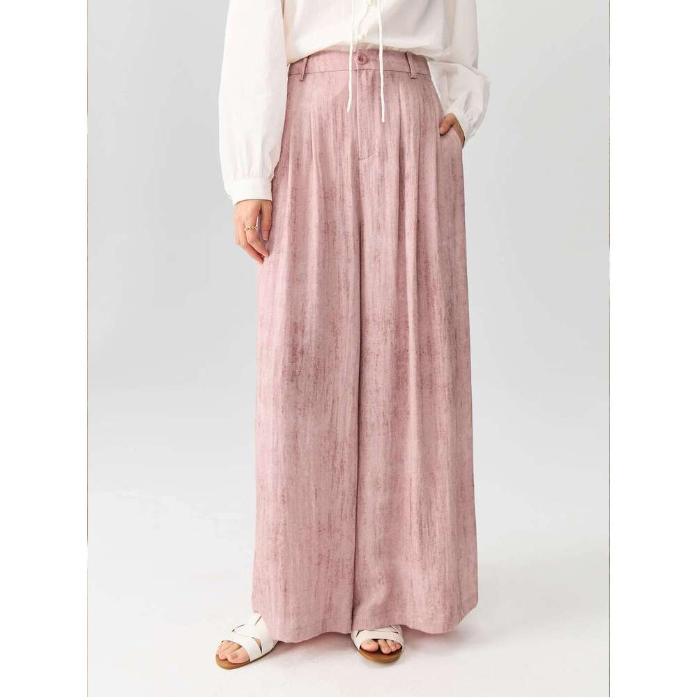 DUSHU Women's Autumn New Commuter High Waist 2024 Linen Smudged Versatile Casual Loose Wide Leg Pants 24Ds83074