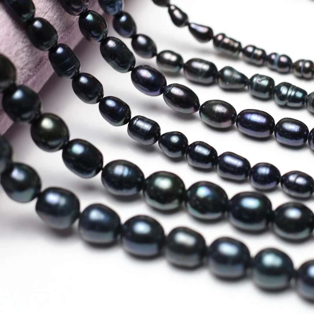 Grade A Black Rice Shape Loose Spacer Beads Natural Freshwater Pearls For Jewelry Making DIY Necklace Bracelet Accessories 36Cm