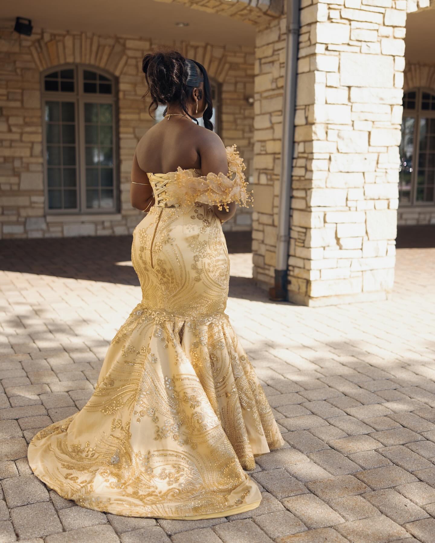 Mermaid Gold Plus Size Prom Dresses 2025 Florals Crystals Sequined Lace Evening Formal Party Second Birthday Engagement Gowns Dress For Special Occasi