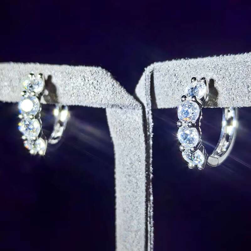 GRA Fine Jewelry Rhodium Plated S925 Silver Shimmering VVS D Color Moissanite Huggie Hoop Earrings for Women Pass Diamond Tester