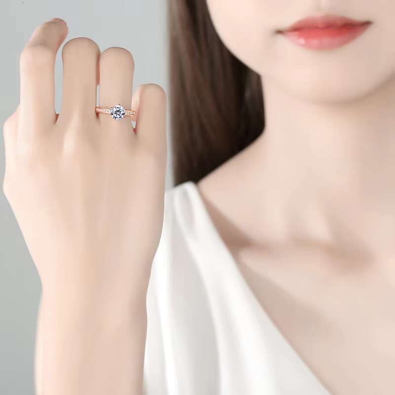 Custom Solitaire Rings Rose Gold Plated Prong Setting Crown Shaped Finger Rings 925 Sterling Silver Moissanite Wedding Rings