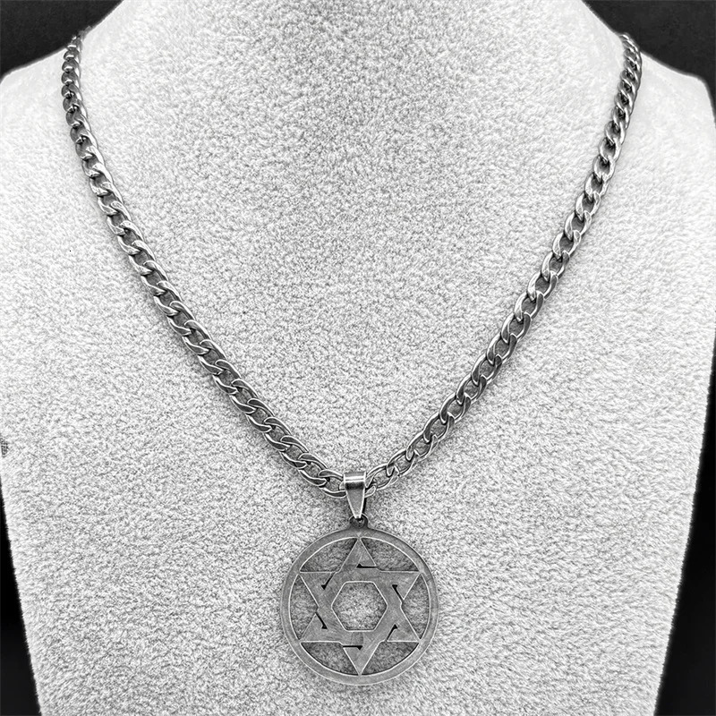 Star Of David Shield Stainless Steel Necklace for Men Women Gun Black Color Hexagram Hip Hop Pendant Necklace Jewelry Gift 250428