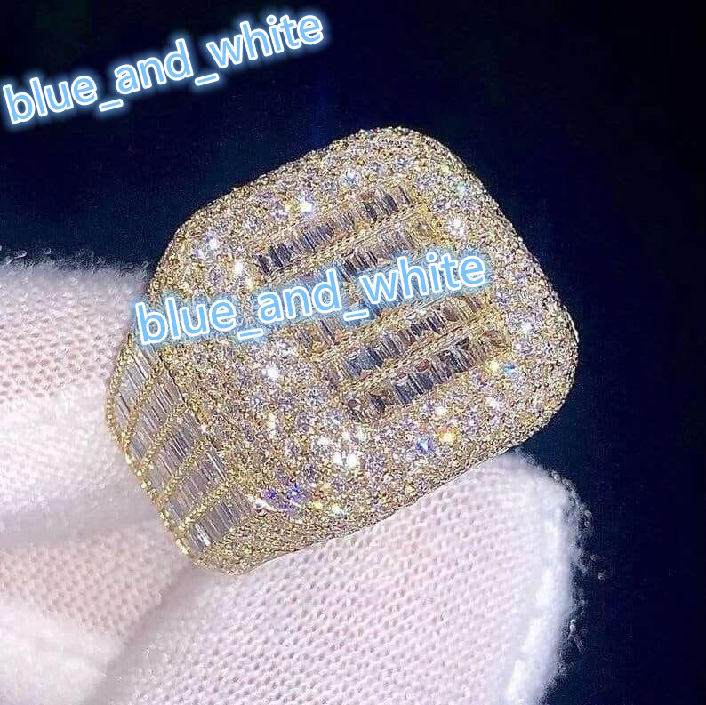 Glamorous Full Ice Out Baguette Moissanite Diamond Real VVS for Mens Custom Hip Hop Rings Available at Best Prices