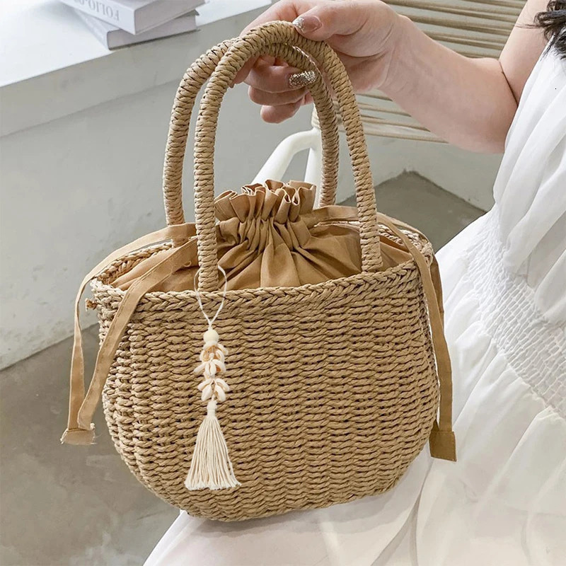 Womens Summer Straw Lattan Womens Handbag Small Clutch Retro Womens Basket Beach Bag Holiday Travel Shopping Handbag Wallet Bolsos 250427