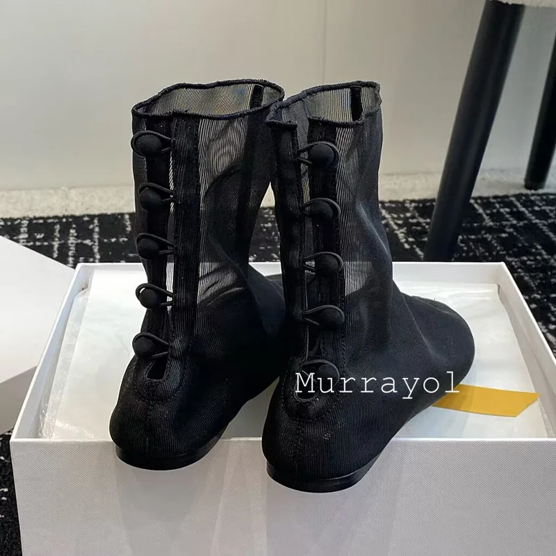 Round Toe Solid Color Rear Button Cool Boots Women Mesh Breathable Flat Heels Ankle Boots Summer Sexy Fashion Short Boots 250428