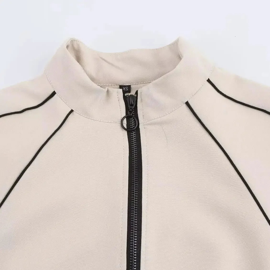ZBZA Womens Bomber Jacket Mens Set Loose Stand Collar Zipper Long Sleeve Elastic Waist Straight Pants Spring Unique 250427