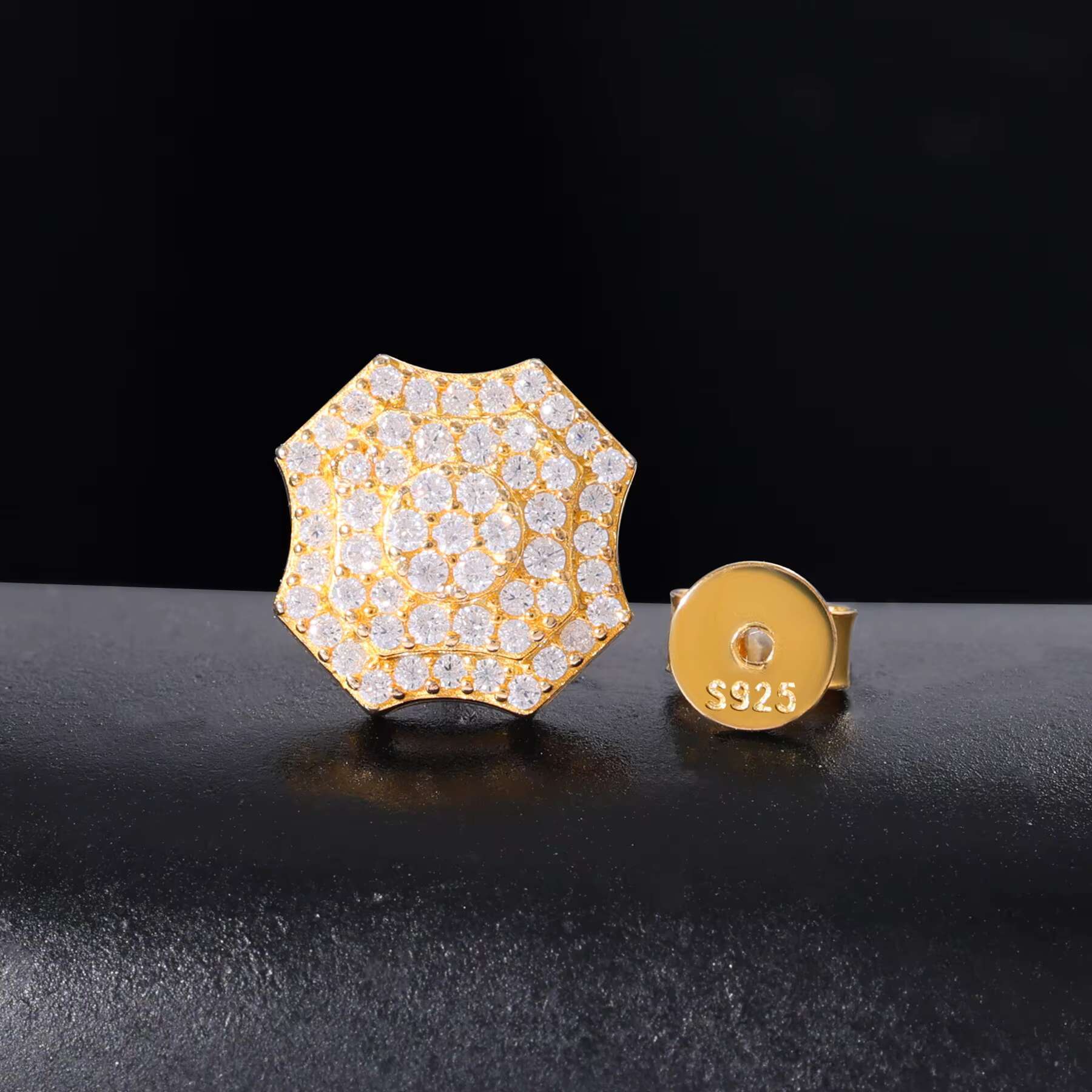 Iced Out Geometric VVS Moissanite Diamond Jewelry Hip Hop 925 Silver Push Back Bolt Stud Earrings 100% Pass Diamond Test