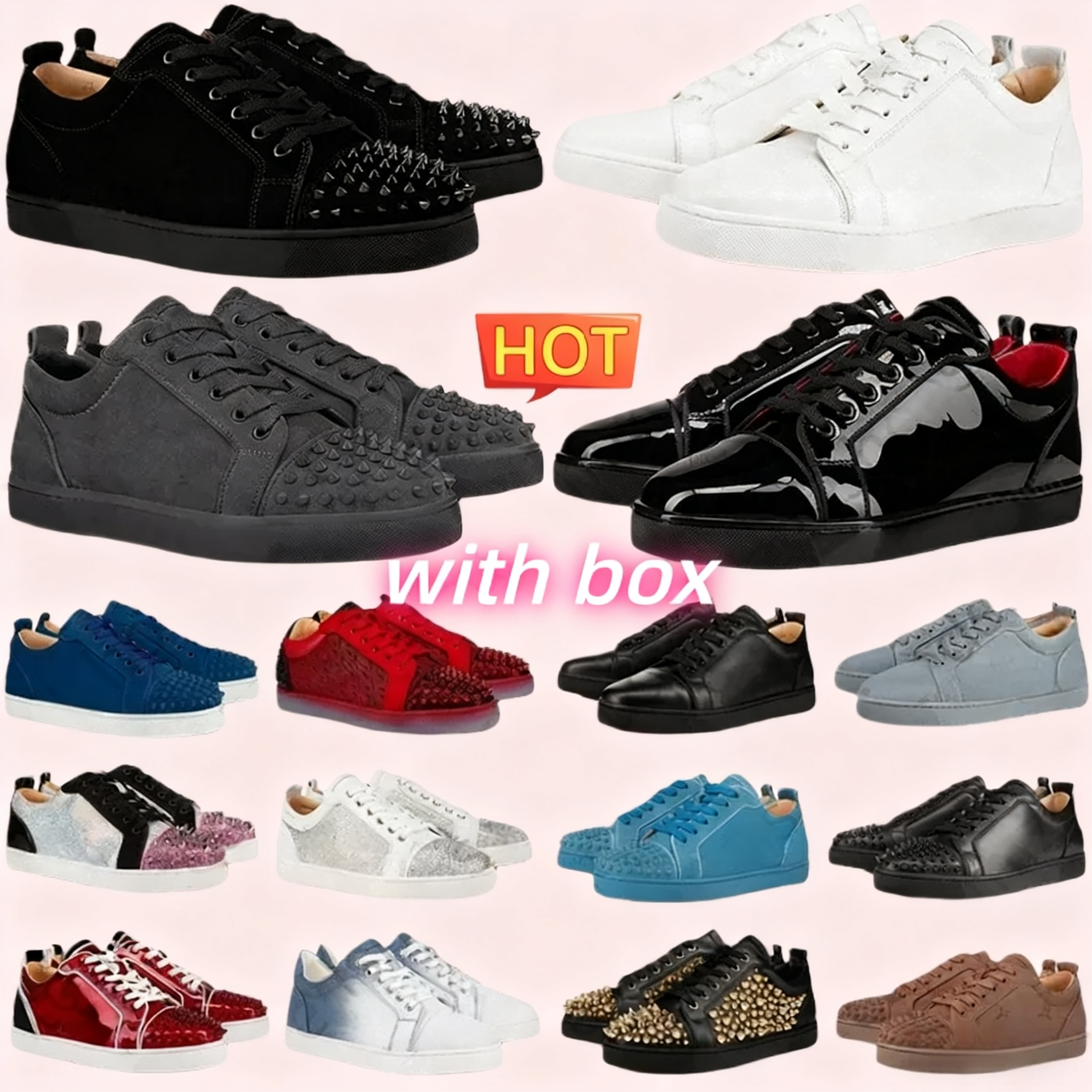 mena s shoe red shoes bottom luxurious shoe Casual Shoes dress shoes 2025 men sneakers Glitter Grey Leather Suede Fashion Spikes classic office Career Wedding 35-47