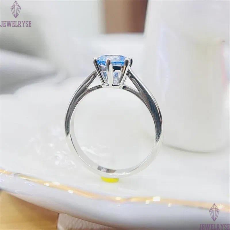 Classical Six Claw Fine Jewelry Real 925 Sterling Silver Round Cut Aquamarine Solitaire CZ Diamond Eternity Women Wedding Engagement Band Ring For Lov