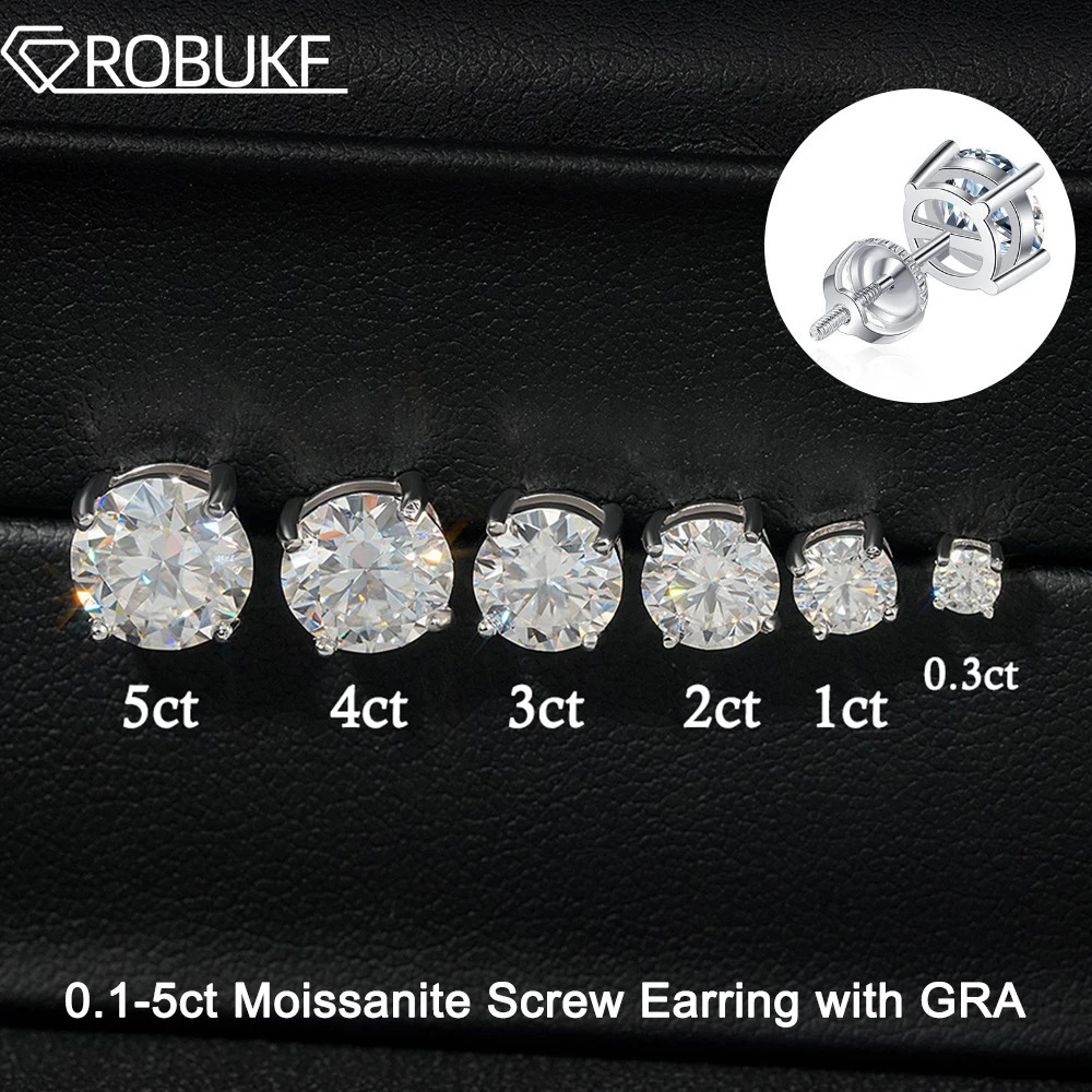 0.1-5ct Test Passed Studs Earrings for Women Orginal 925 Sterling Silver Screw Back Earring Sparkling Wedding Jewelry 250420