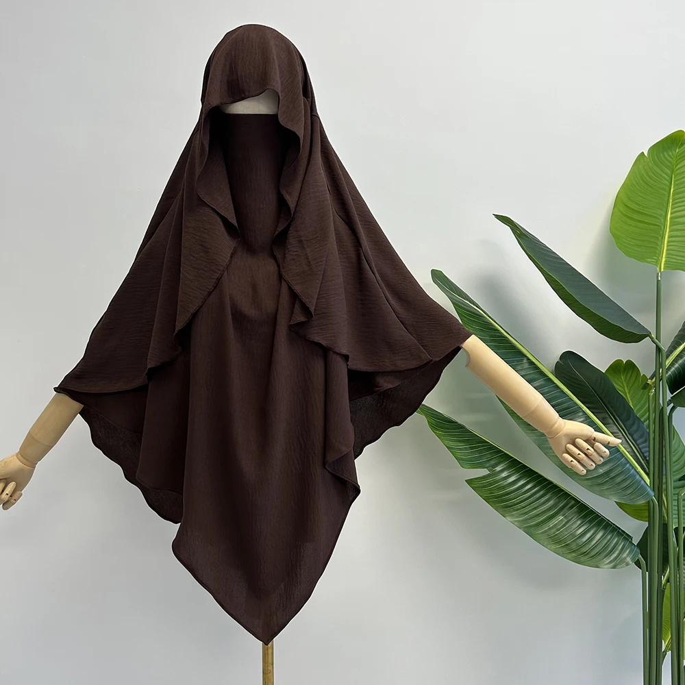 Cape Khimar with Niqab Straps Jazz Crepe Triangle Islamic Muslim Women Wholesale Ramadan Tie Back Prayer Hijab 250420