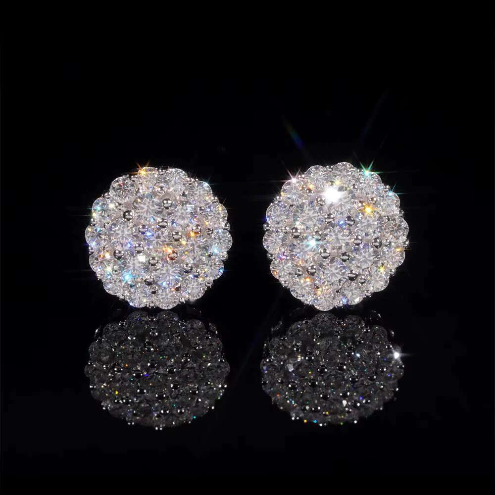 DE 10mm Hip Hop Round Moissanite Earring 925 Silver VVS1 Moissanite Earrings Women Men Classic Round Cut Moissanite Earring