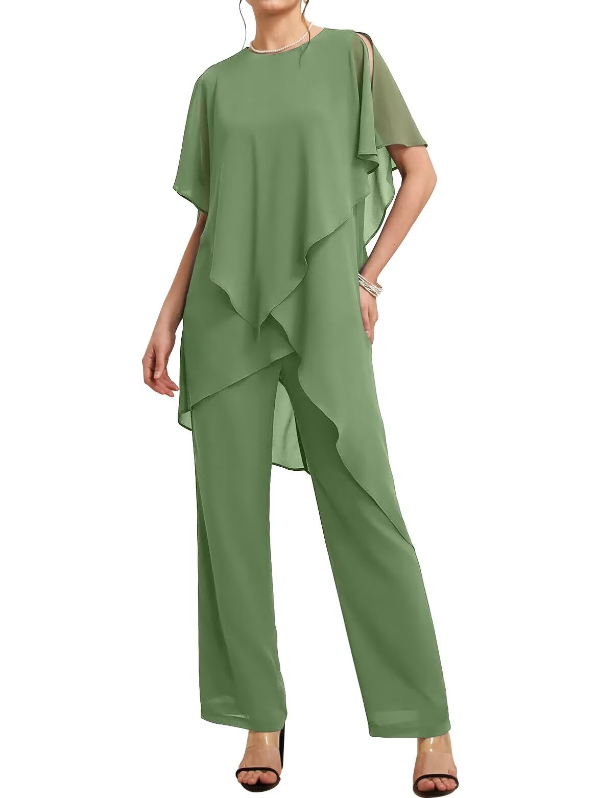 Grandmother Chiffon Pantsuits Women's Wedding Jumpsuit 3 Pieces Mother of The Bride Dresses Pant Suits with Jacket for Wedding Evening Party