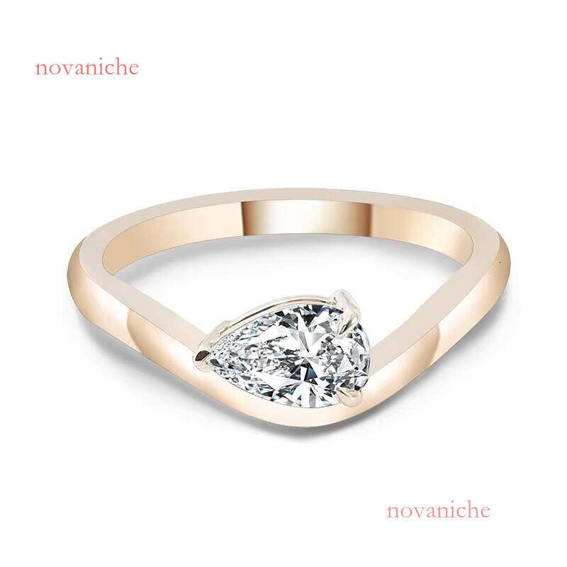Fine Jewelry Custom Solid Gold Pear Cut 2ct DVVS1 Curved Band Wedding Dia Engagement Moissanite Ring