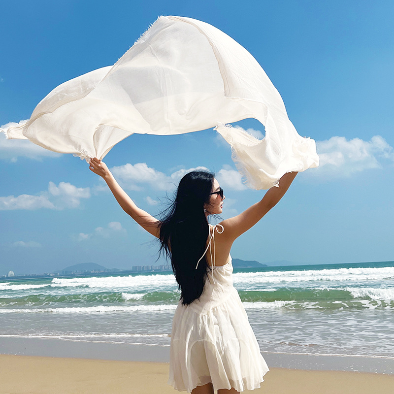 K671 Cross-border cotton and linen scarf high-end spring and summer pure color Japanese and Korean atmosphere gauze scarf sunscreen shawl simple long 