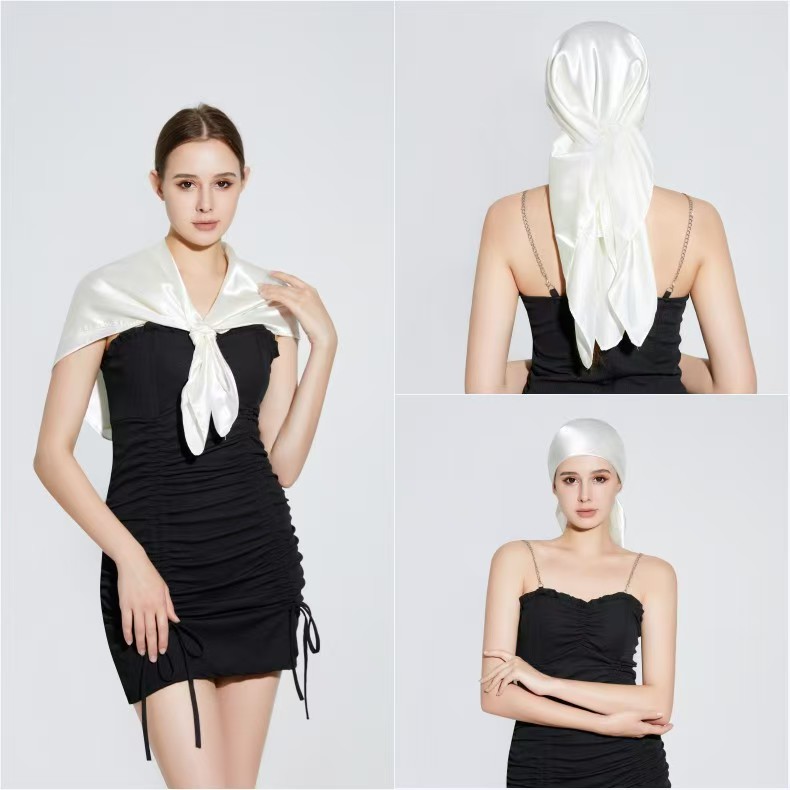 K577 Cross-border selection of pure color imitation silk large scarves wholesale women's scarves 90*90 satin versatile scarves