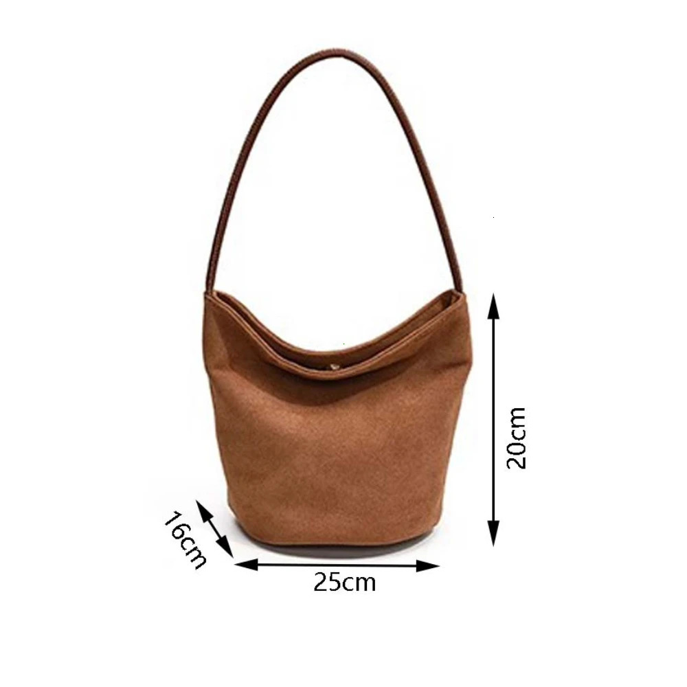 Womens suede bucket bag artificial suede shoulder bag large capacity womens handbag retro fashion solid color handbag 250427
