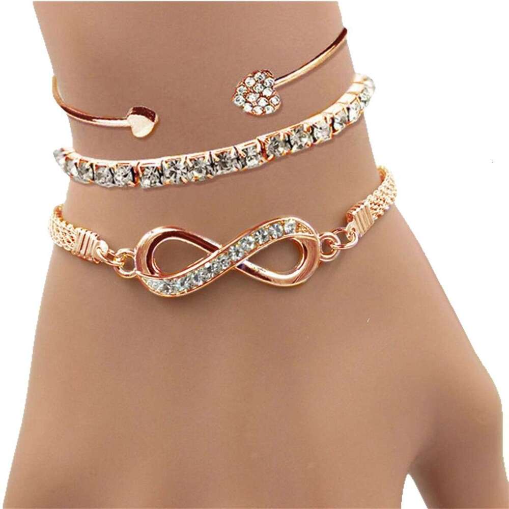 Personalized, niche, 8-shaped bracelet, fashionable, versatile for commuting, flat snake chain, dia studded infinite symbol bracelet