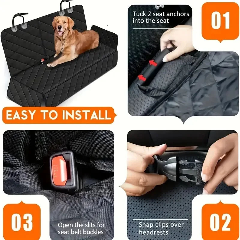 Dog car rear seat protective cover waterproof and dustproof pet seat cover black shoulder strap hanger pet travel mat 250427