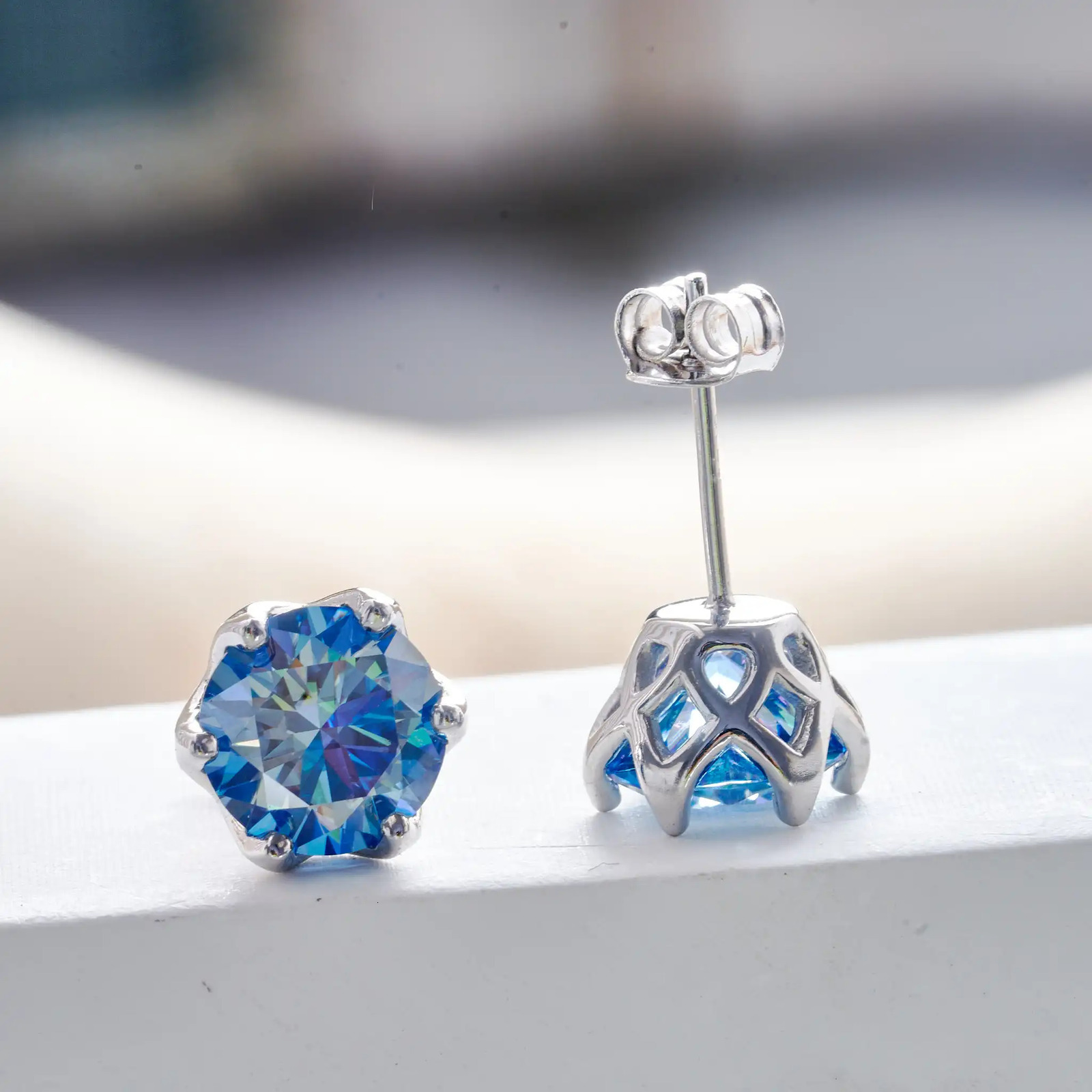 0.5/1/2 carat pink royalblue color women stub earring S925 Sterling silver female Wedding Ear Jewelry dating Gifts 250420