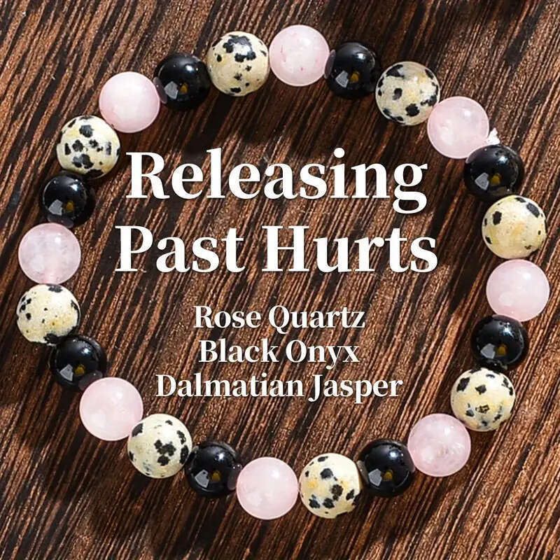 Temu Xiyin's new pink speckled obsidian bead bracelet with map and white string, let go