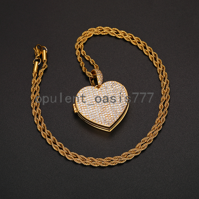 Jewelry Hip Hop Heart Shape Locket Photo Pendant Iced Out moissanite Diamond Empty Memory DIY Picture Pendant