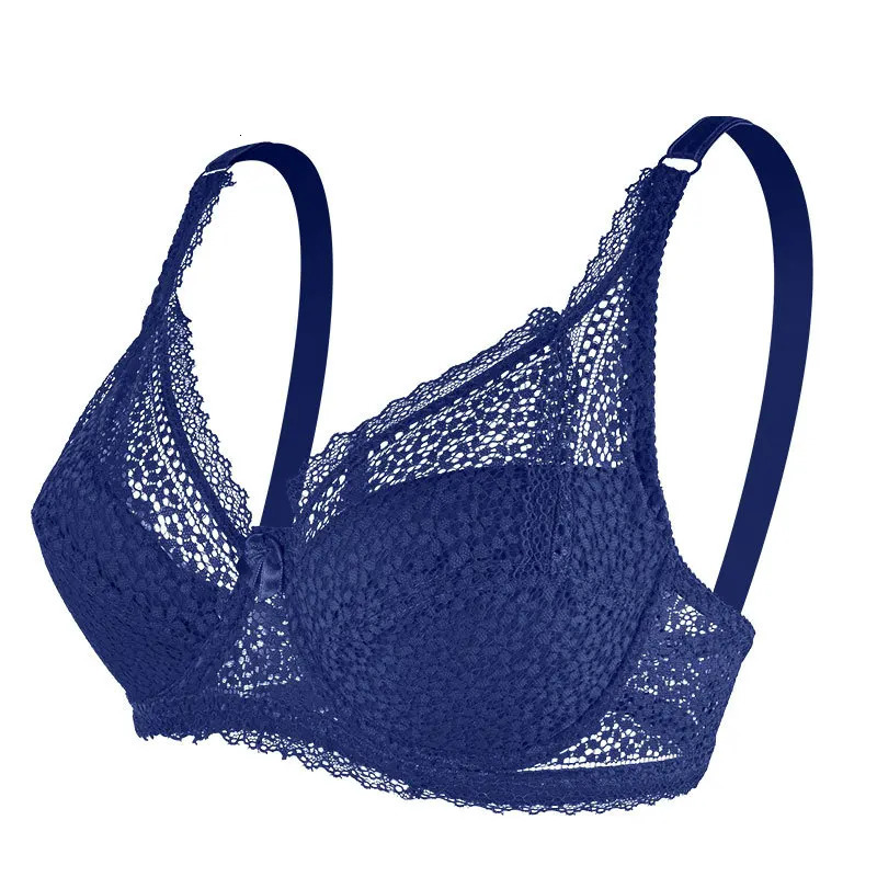 Large breasted lace plus size womens bra top support breathable and comfortable steel ring bow tie thin section gathering 250430