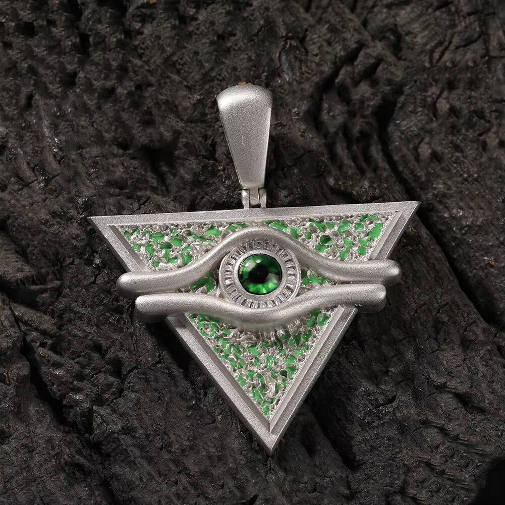 Moissanite Cartoon Yu Gi Charm Necklace Pendant White Gold Plated Brass Green Oil Dropping Metal Millennium Puzzle Zircon Pendant